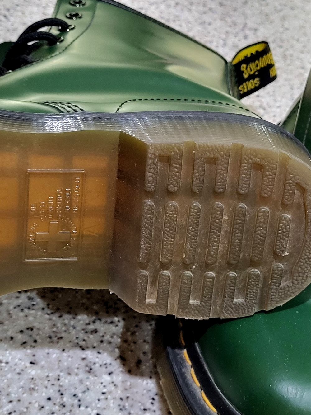 Dr. Martens 1460 Dark Green Lace Up Combat Boots Yellow Stitching Size 8 Exc Con - Picture 9 of 16